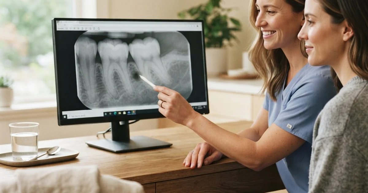 X-ray showing a dark area around a tooth root indicating an asymptomatic infection