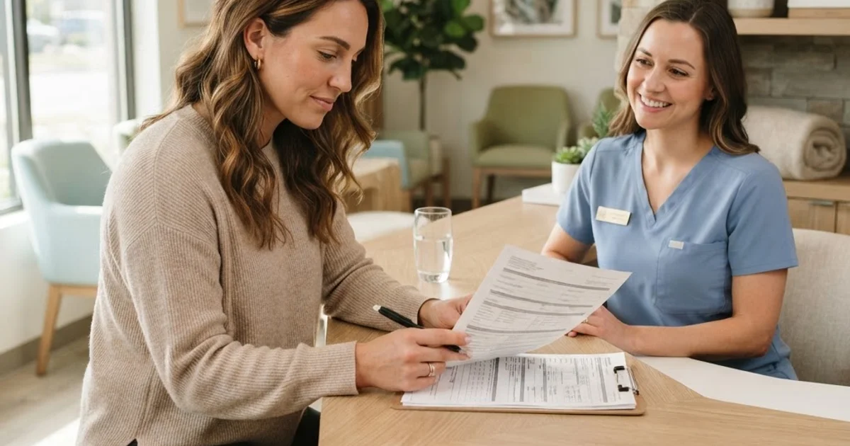 Patient reviewing dental insurance paperwork for root canal coverage at Evergreen Endodontics in Issaquah
