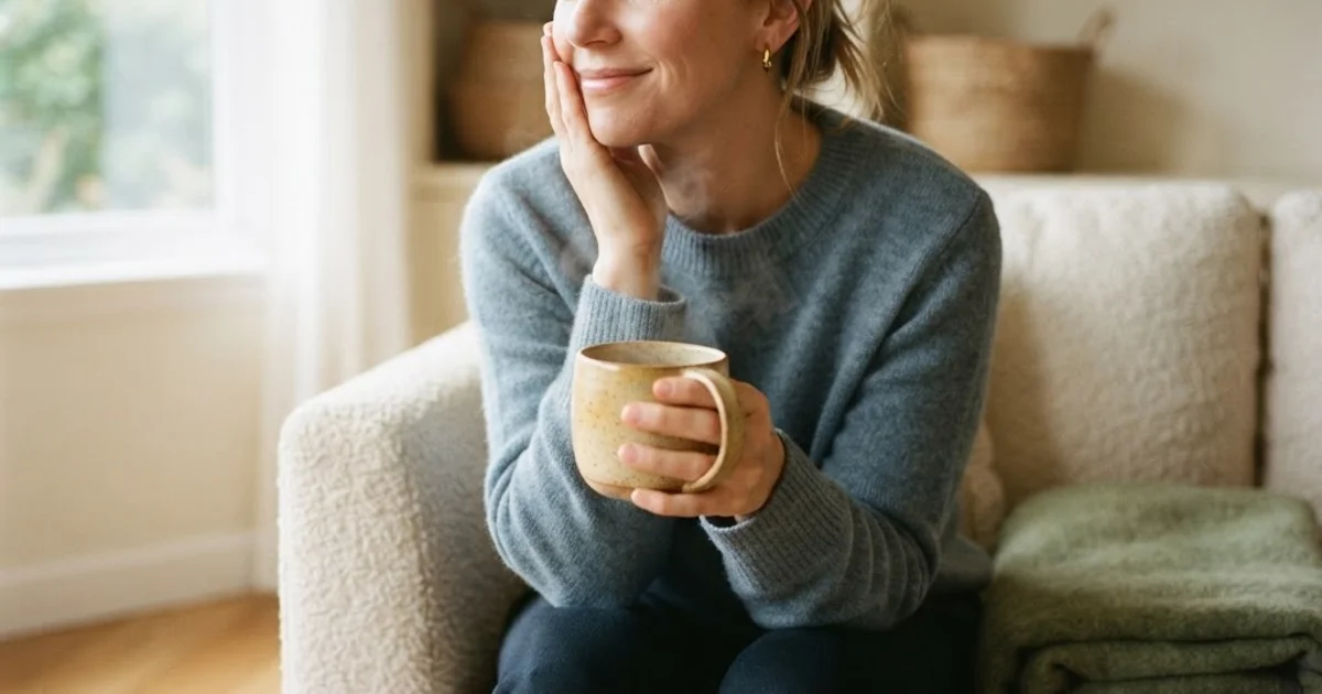 Patient experiencing mild tooth sensitivity while drinking tea after a new dental crown