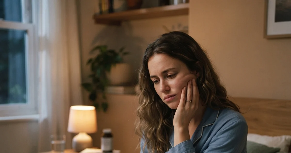 Person awake at night holding their jaw due to a severe toothache